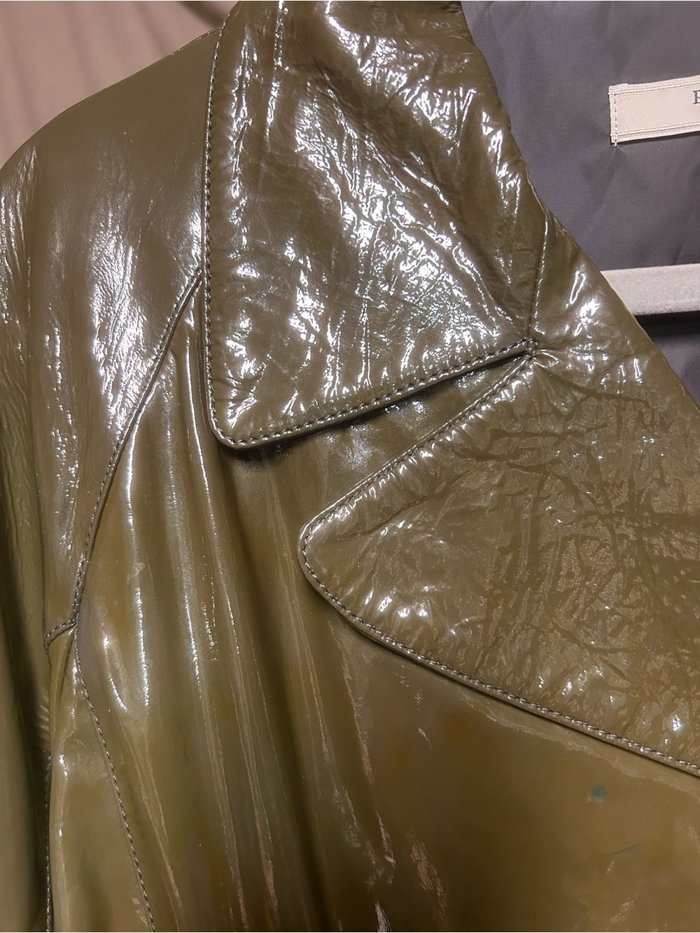 Authentic Prada elephant grey (green)Patent Trench Coat with flaws - Picture 3 of 16